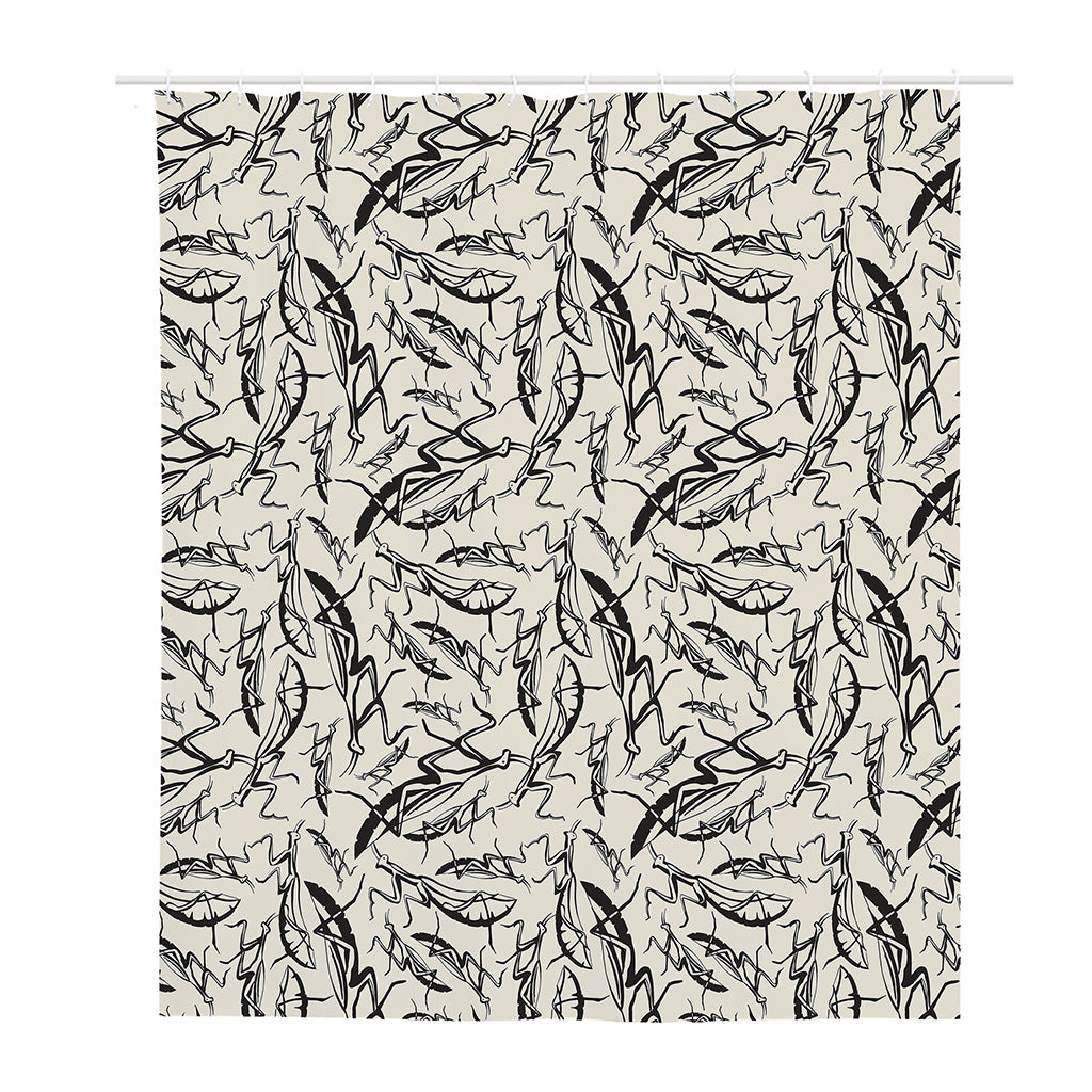 Hand Drawn Mantis Pattern Print Polyester Shower Curtain