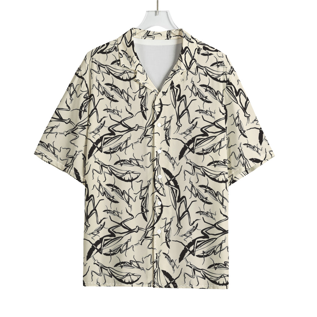 Hand Drawn Mantis Pattern Print Rayon Hawaiian Shirt
