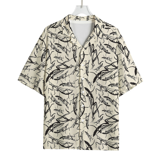 Hand Drawn Mantis Pattern Print Rayon Hawaiian Shirt