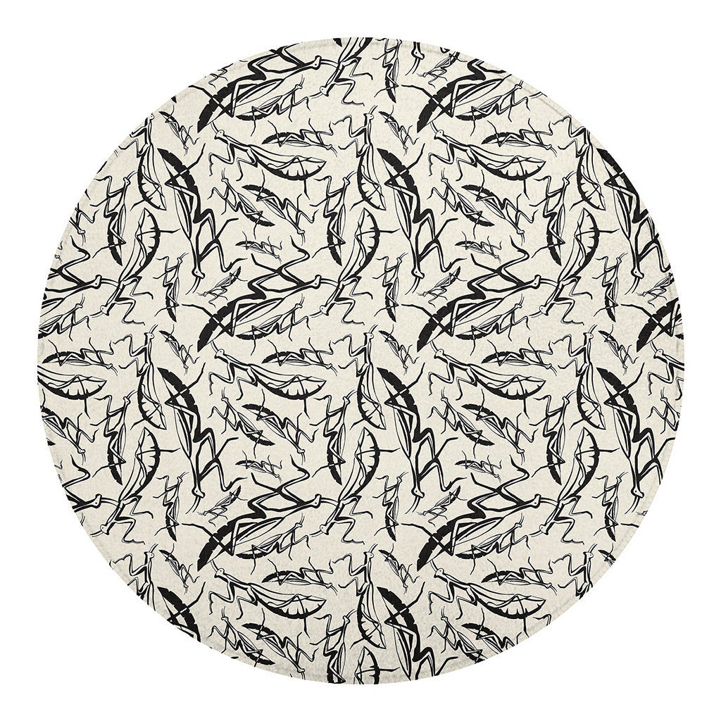 Hand Drawn Mantis Pattern Print Round Blanket