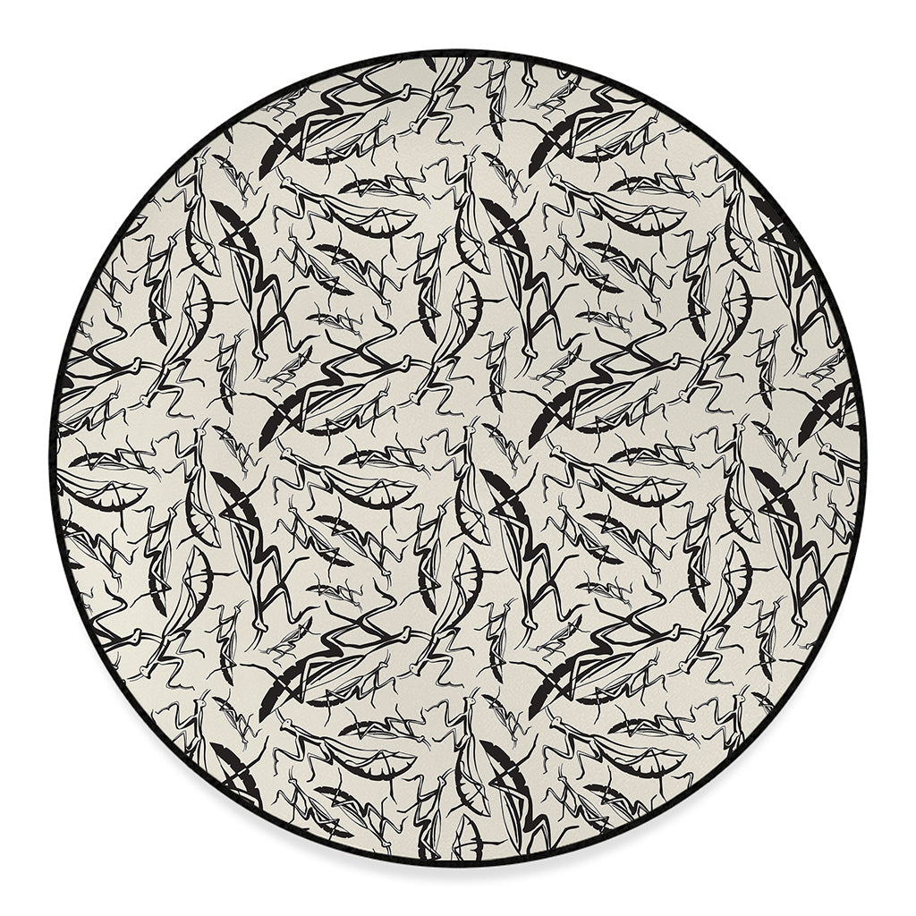 Hand Drawn Mantis Pattern Print Round Floor Mat