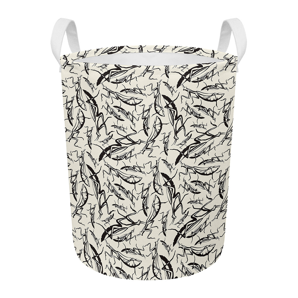 Hand Drawn Mantis Pattern Print Round Laundry Basket