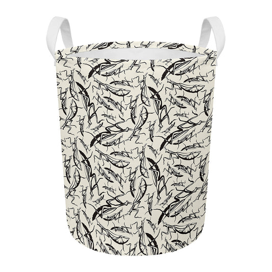 Hand Drawn Mantis Pattern Print Round Laundry Basket