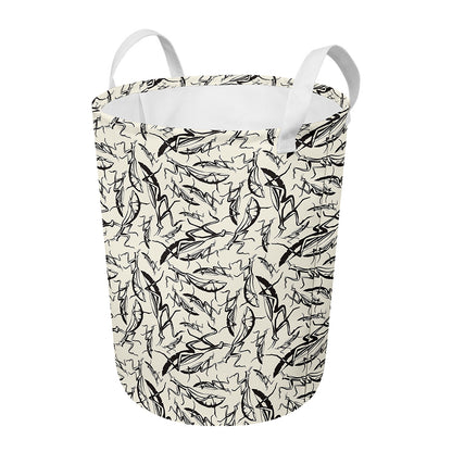 Hand Drawn Mantis Pattern Print Round Laundry Basket
