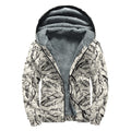 Hand Drawn Mantis Pattern Print Sherpa Lined Zip Up Hoodie