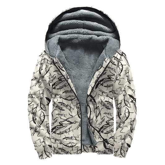 Hand Drawn Mantis Pattern Print Sherpa Lined Zip Up Hoodie