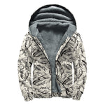Hand Drawn Mantis Pattern Print Sherpa Lined Zip Up Hoodie
