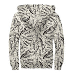 Hand Drawn Mantis Pattern Print Sherpa Lined Zip Up Hoodie