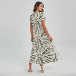 Hand Drawn Mantis Pattern Print Short Sleeve Maxi Dress