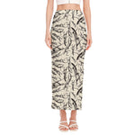 Hand Drawn Mantis Pattern Print Side Slit Maxi Skirt