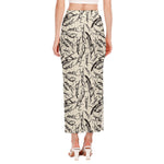 Hand Drawn Mantis Pattern Print Side Slit Maxi Skirt