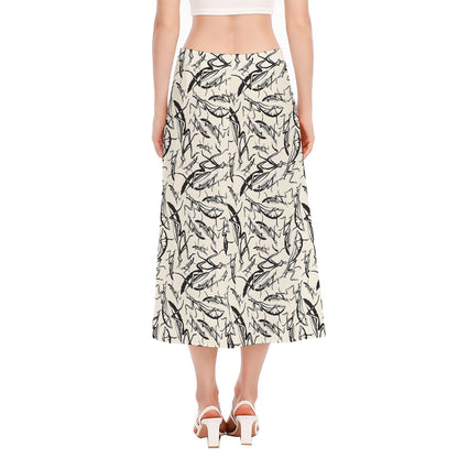 Hand Drawn Mantis Pattern Print Side Slit Midi Skirt