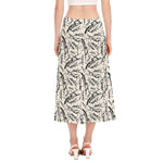 Hand Drawn Mantis Pattern Print Side Slit Midi Skirt