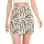 Hand Drawn Mantis Pattern Print Side Slit Mini Skirt