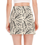 Hand Drawn Mantis Pattern Print Side Slit Mini Skirt