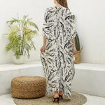 Hand Drawn Mantis Pattern Print Silk V-Neck Kaftan Dress