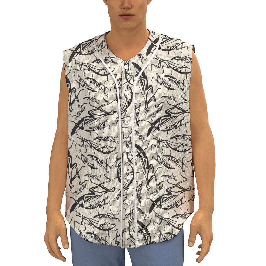 Hand Drawn Mantis Pattern Print Sleeveless Baseball Jersey