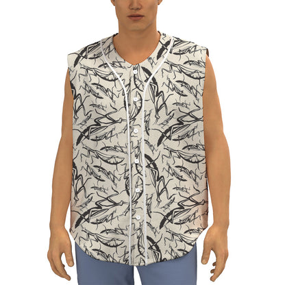 Hand Drawn Mantis Pattern Print Sleeveless Baseball Jersey