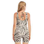 Hand Drawn Mantis Pattern Print Sleeveless One Piece Swimsuit