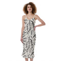 Hand Drawn Mantis Pattern Print Slim Fit Midi Cami Dress