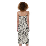 Hand Drawn Mantis Pattern Print Slim Fit Midi Cami Dress