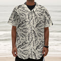 Hand Drawn Mantis Pattern Print Textured Short Sleeve Shirt