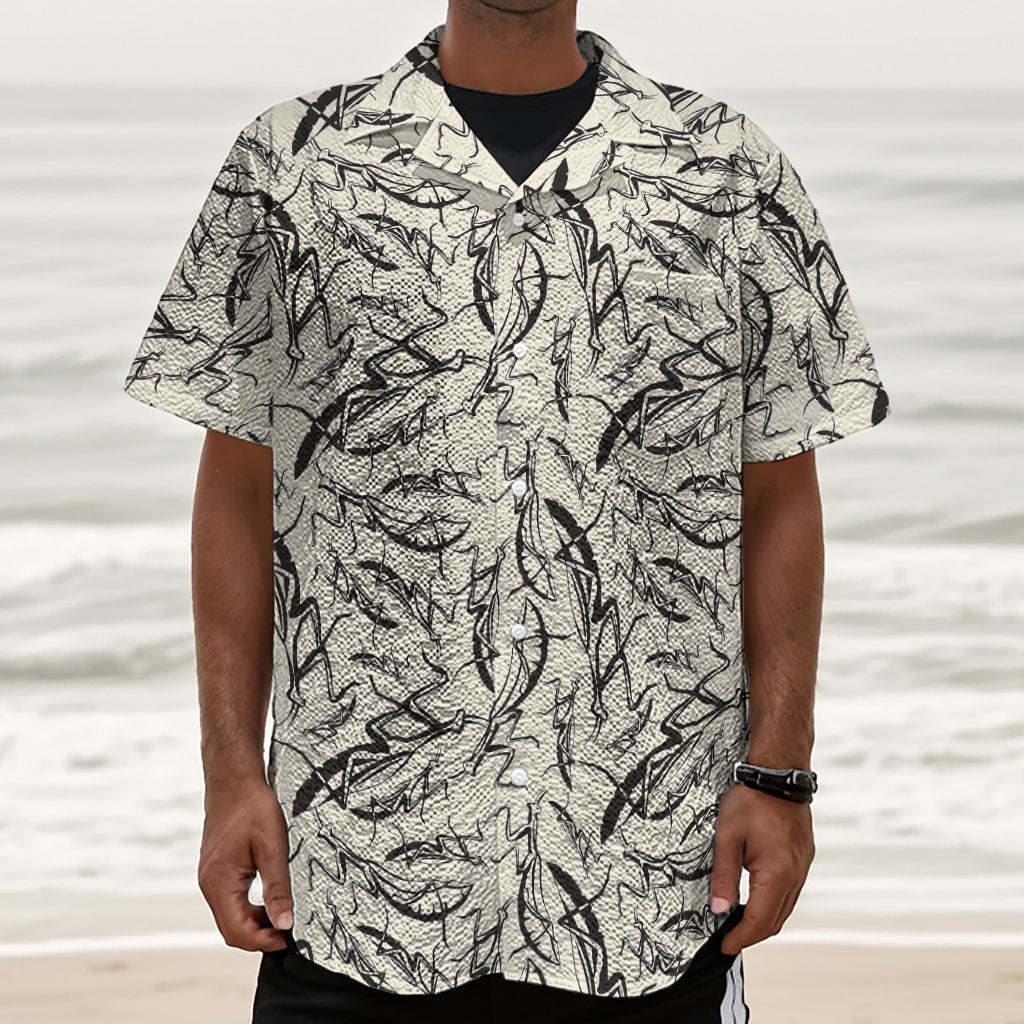 Hand Drawn Mantis Pattern Print Textured Short Sleeve Shirt
