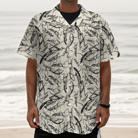 Hand Drawn Mantis Pattern Print Textured Short Sleeve Shirt