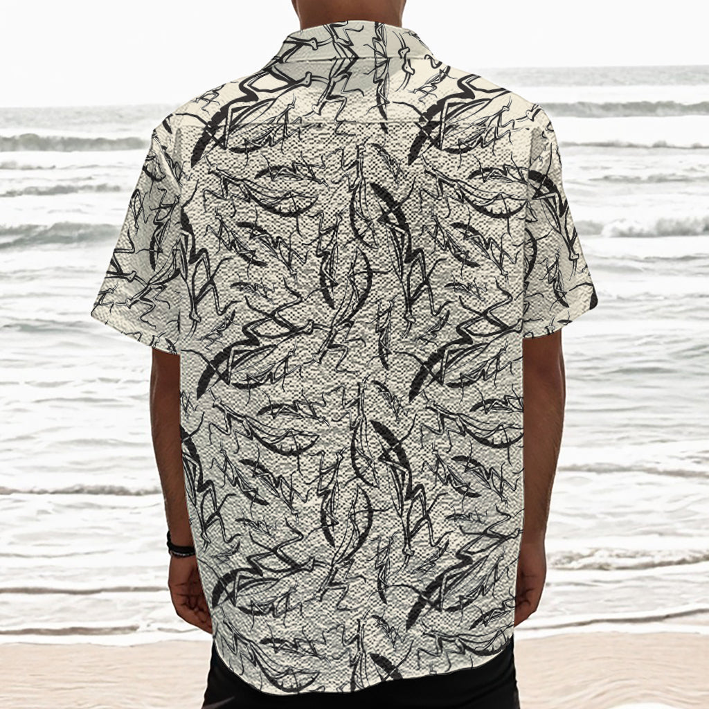 Hand Drawn Mantis Pattern Print Textured Short Sleeve Shirt