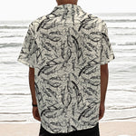 Hand Drawn Mantis Pattern Print Textured Short Sleeve Shirt