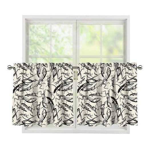 Hand Drawn Mantis Pattern Print Tier Curtains