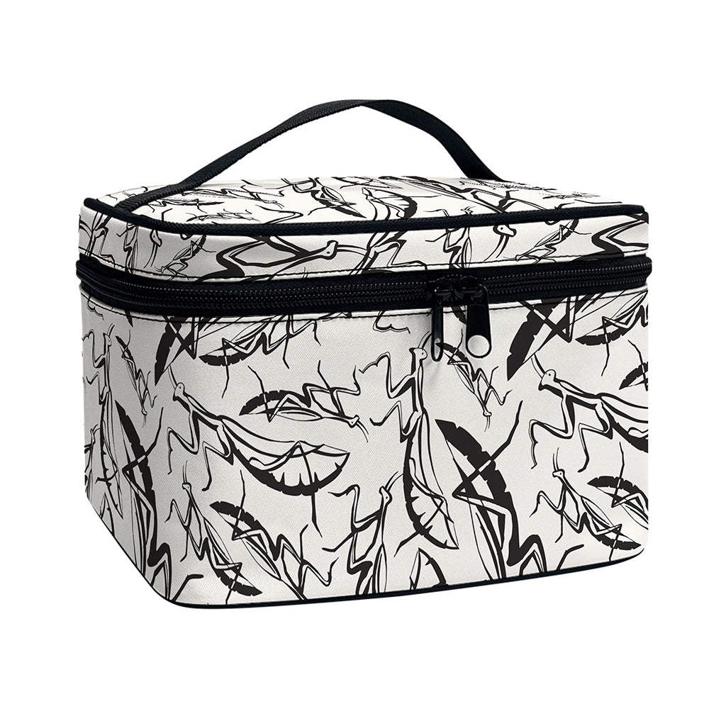 Hand Drawn Mantis Pattern Print Travel Makeup Bag