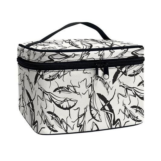 Hand Drawn Mantis Pattern Print Travel Makeup Bag