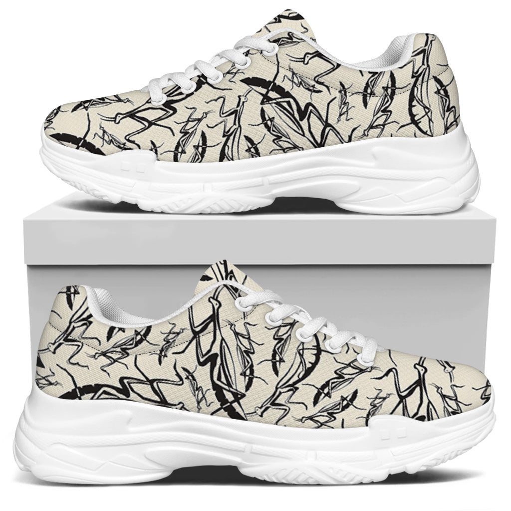 Hand Drawn Mantis Pattern Print White Chunky Shoes