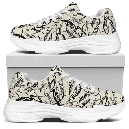 Hand Drawn Mantis Pattern Print White Chunky Shoes