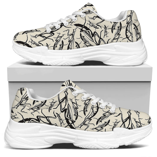 Hand Drawn Mantis Pattern Print White Chunky Shoes