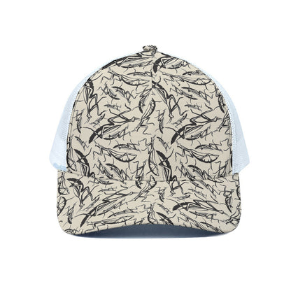 Hand Drawn Mantis Pattern Print White Mesh Trucker Cap