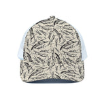 Hand Drawn Mantis Pattern Print White Mesh Trucker Cap