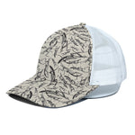 Hand Drawn Mantis Pattern Print White Mesh Trucker Cap