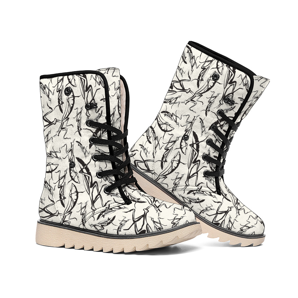 Hand Drawn Mantis Pattern Print Winter Boots
