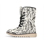 Hand Drawn Mantis Pattern Print Winter Boots