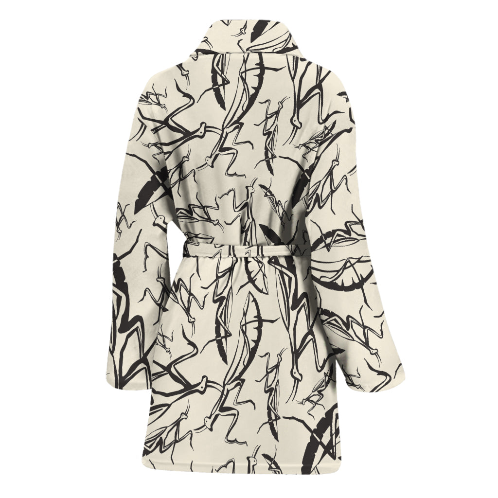 Hand Drawn Mantis Pattern Print Women's Bathrobe