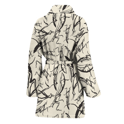 Hand Drawn Mantis Pattern Print Women's Bathrobe