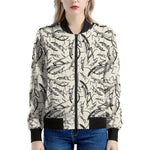 Hand Drawn Mantis Pattern Print Women's Bomber Jacket