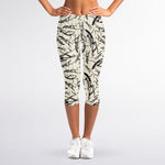 Hand Drawn Mantis Pattern Print Women's Capri Leggings