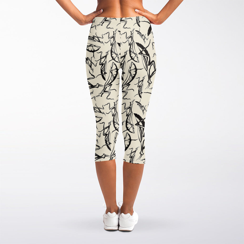 Hand Drawn Mantis Pattern Print Women's Capri Leggings