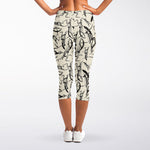 Hand Drawn Mantis Pattern Print Women's Capri Leggings