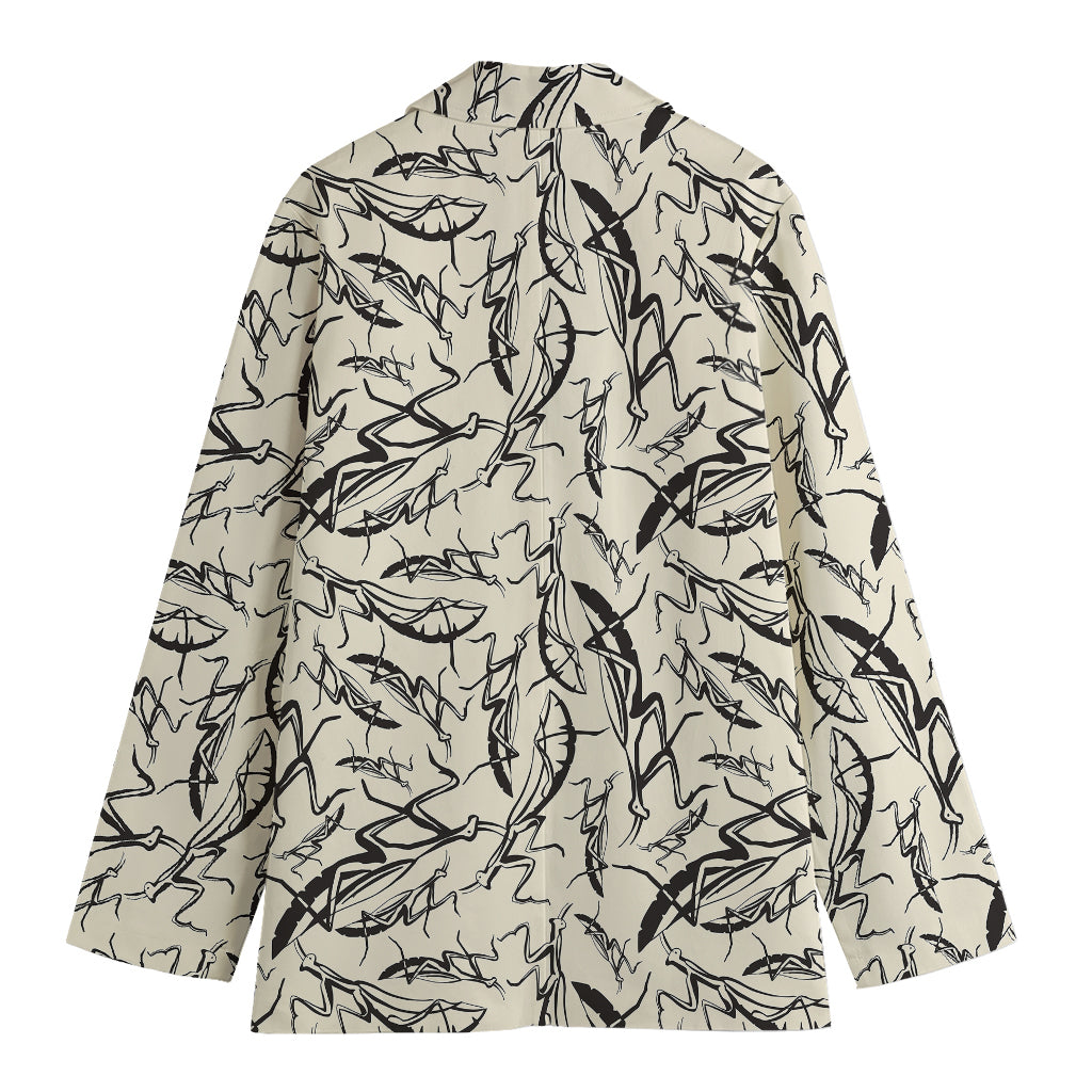 Hand Drawn Mantis Pattern Print Women's Cotton Blazer