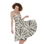 Hand Drawn Mantis Pattern Print Women's Sleeveless Dress
