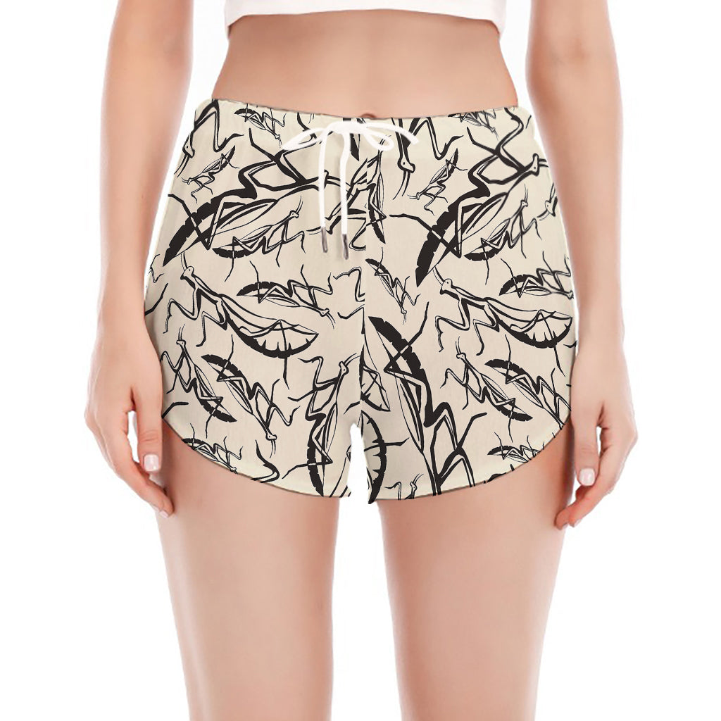 Hand Drawn Mantis Pattern Print Women's Split Running Shorts
